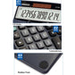 OSALO calculator close-up: 14-digit LCD, comfortable keys, and rubber feet