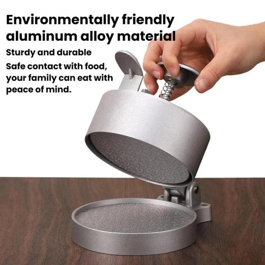 Portable Household Manual Round Meat Press Kitchen Hamburger Patty Mold, Flip Cover, Spring