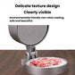 Textured pressing plate on manual round meat patty mold, silver metal