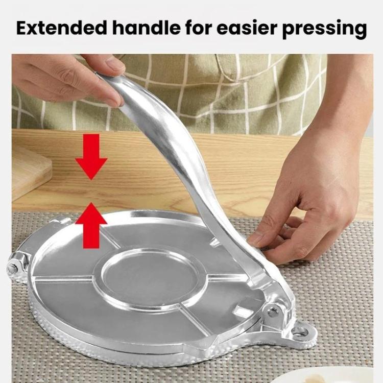 Silver dough press with extended lever handle for easier pressing