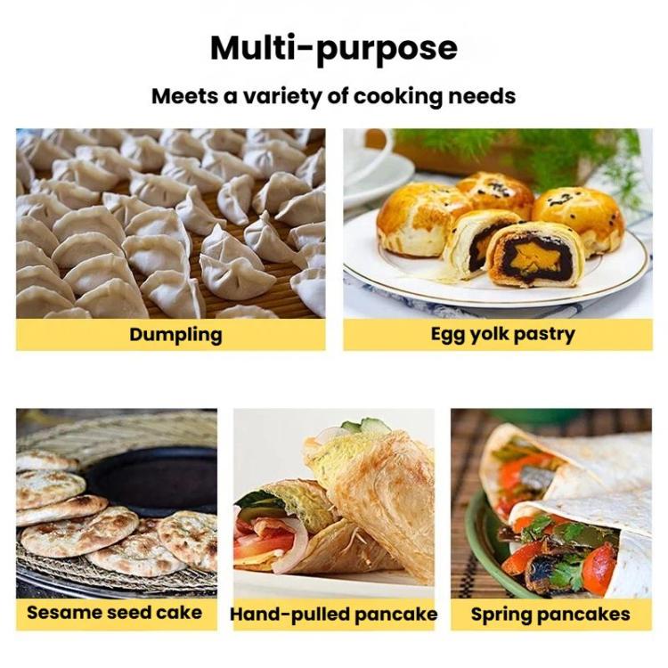 Multi-purpose cooking collage with dumplings and pastries on plates