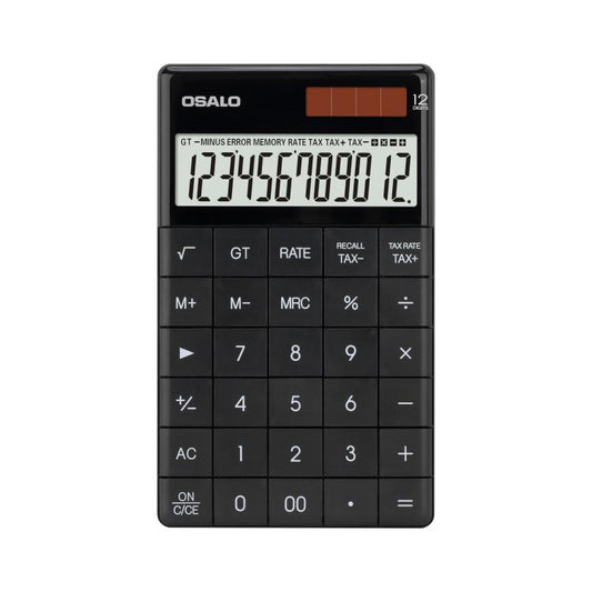 OSALO  A-1T  Tax Calculator with 12-Digit Display, Flip-Up Stand & Solar/ Button Battery Dual Power, A-1T