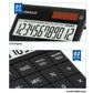 Close-up of tax calculator LCD display and comfortable keypad keys