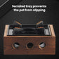 Three-hole square stove base with serrated tray grips to help keep pot from slipping