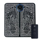 Foot massage mat set with patterned mat, round control module, and dark remote controller