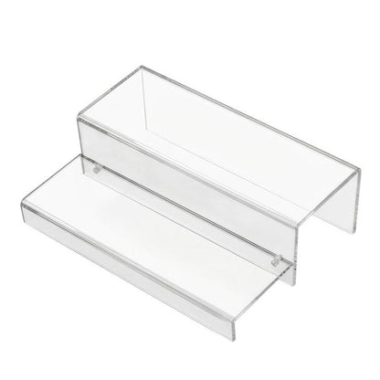 Clear acrylic 2-tier bottle rack with front guards and side panels