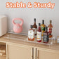 Clear acrylic 2-tier bottle rack on countertop with several bottles