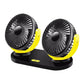 Dual-head portable desk fan with black grille and yellow support arms