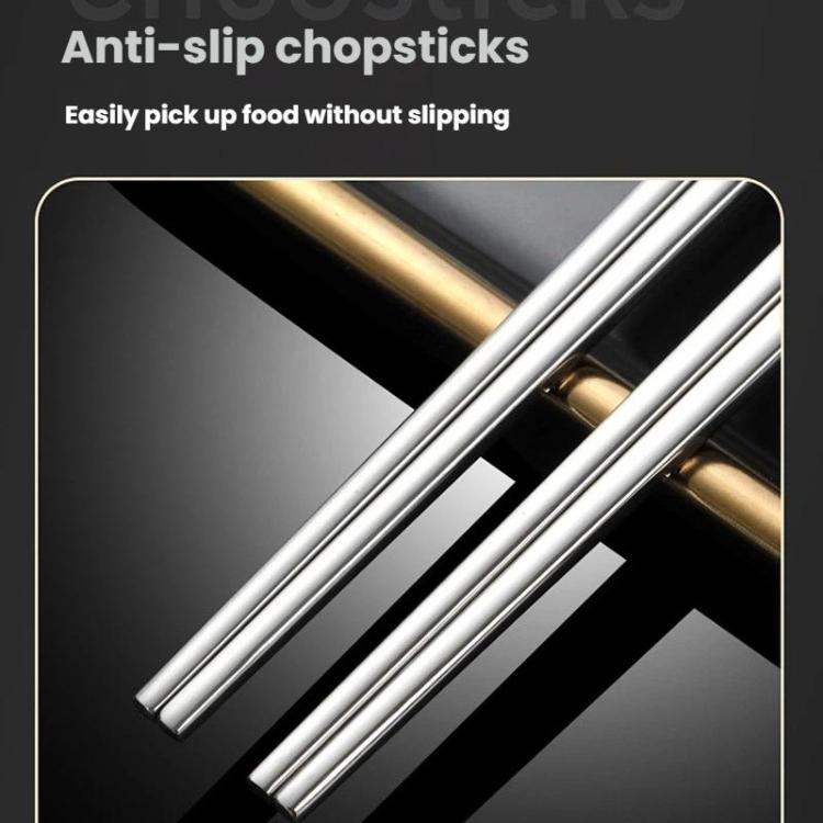 Anti-slip stainless steel square chopsticks with ridged grip