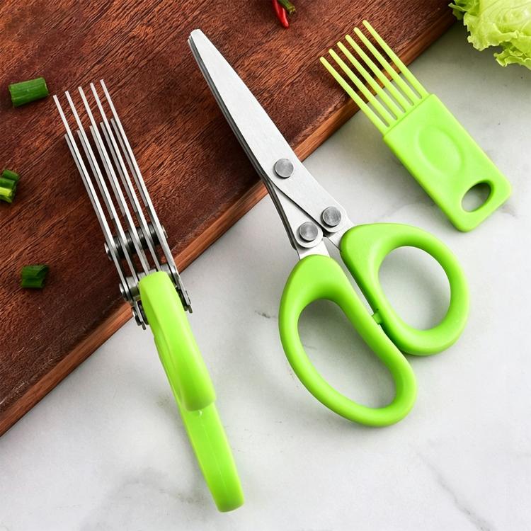 LsCook Stainless Steel Multi-Blade Multi-Function Kitchen Scallion Scissors, Cardboard Packaging 3-layer, Cardboard Packaging 5-layer