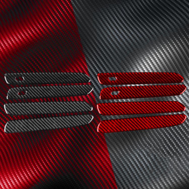 Close-up set of red-and-black carbon-fiber car door handle decoration stickers