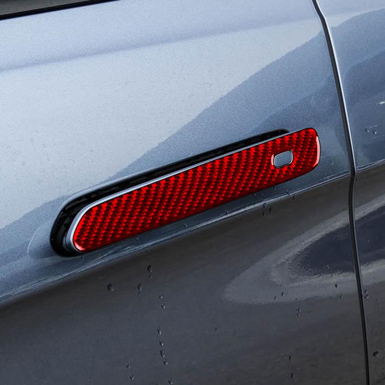 Red carbon-fiber style car door handle decoration sticker with metal inset