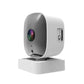 White WiFi surveillance camera on base, front lens and side panel control