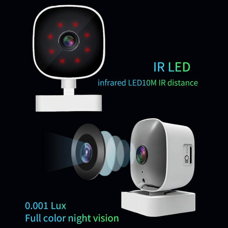 IR LED night vision surveillance camera with lens and red indicator dots graphic