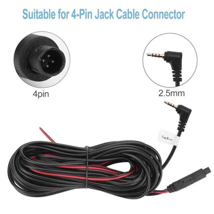 4-pin car camera cable with 2.5mm connector plug and bundled wiring
