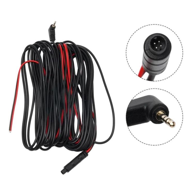 Car rear view camera 4-pin cable coil with connector plug, black and red wires