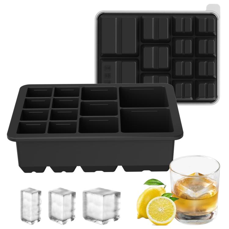 13-Cavity Multi-Sized Square Ice Cube Tray with Lid Food-Grade Silicone Mold for Easy Release Ice Making