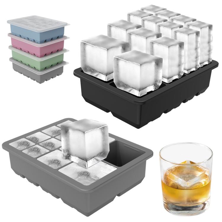 13-Cavity Multi-Sized Square Ice Cube Tray with Lid Food-Grade Silicone Mold for Easy Release Ice Making