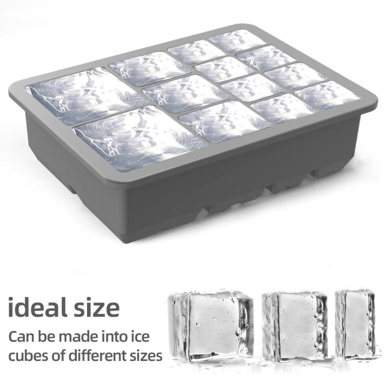 13-Cavity Multi-Sized Square Ice Cube Tray with Lid Food-Grade Silicone Mold for Easy Release Ice Making