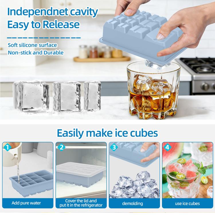13-Cavity Multi-Sized Square Ice Cube Tray with Lid Food-Grade Silicone Mold for Easy Release Ice Making