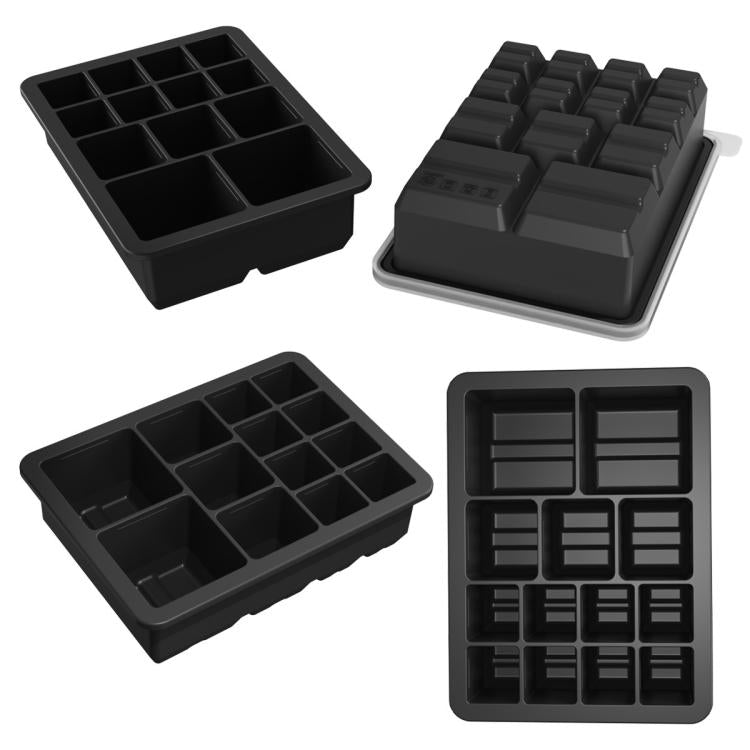 13-Cavity Multi-Sized Square Ice Cube Tray with Lid Food-Grade Silicone Mold for Easy Release Ice Making