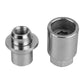 Wheel lock lug nut and key close-up, silver steel with internal drive for security