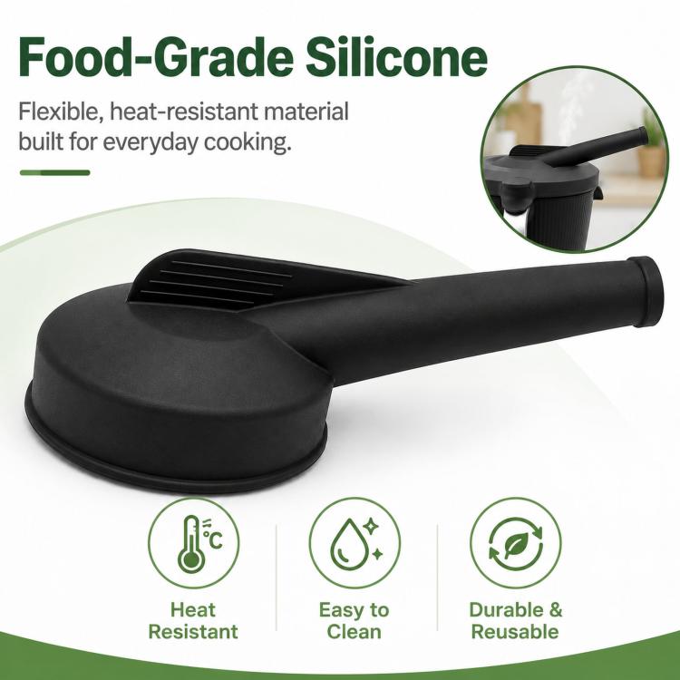 Black silicone steam diverter with nozzle on lid