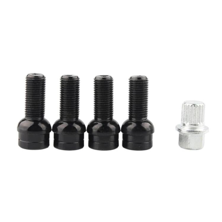 Anti-theft tire bolt kit: four black wheel bolts and one silver lock bolt