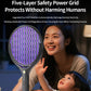 Electric mosquito racket zapper with purple LED mesh head and grip handle