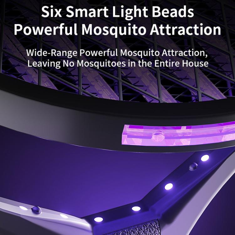 Electric mosquito racket with glowing purple light beads near the head