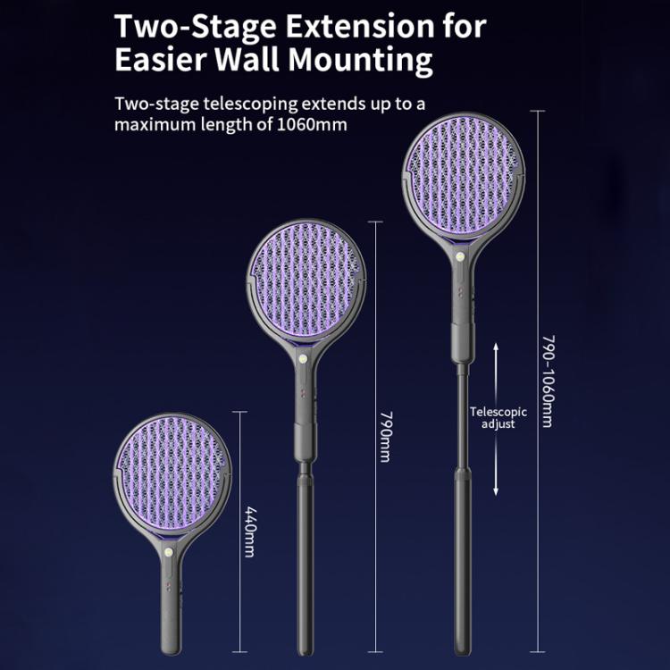 Telescopic electric mosquito racket with adjustable handle and purple LED mesh