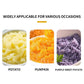 Infographic icons for mashed potato, pumpkin, and purple sweet potato