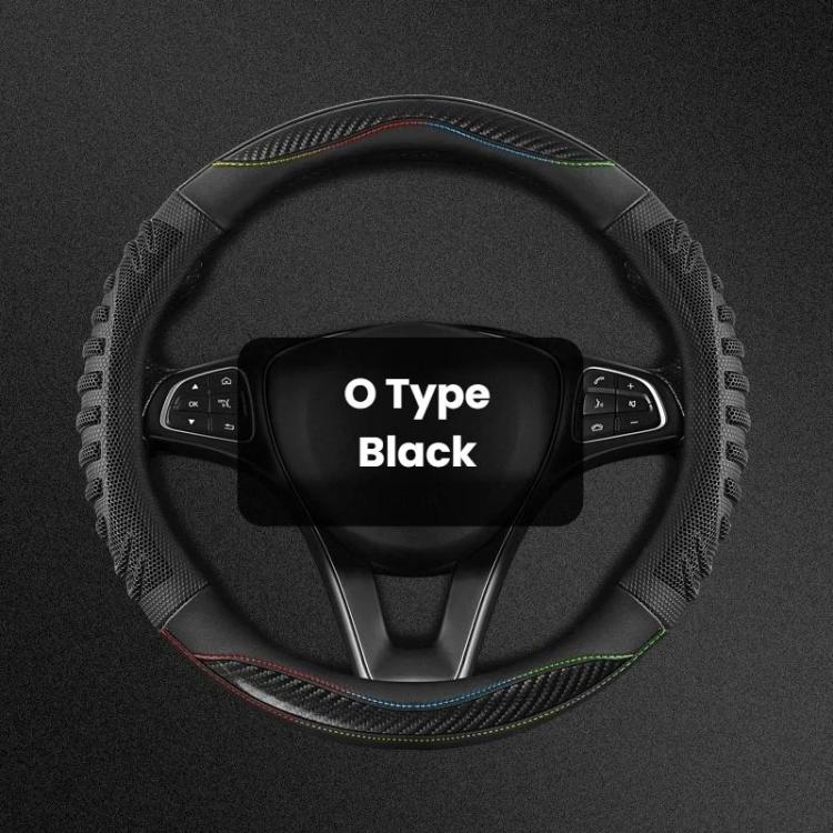 Black O-type steering wheel cover with honeycomb texture and contrast stitching