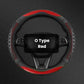 Red O-type steering wheel cover with honeycomb texture and contrast stitching