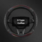 Coffee O-type steering wheel cover with honeycomb texture and contrast stitching