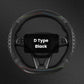 Black D-type steering wheel cover with honeycomb texture and contrast stitching
