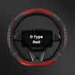 Red D-type steering wheel cover with honeycomb texture and contrast stitching