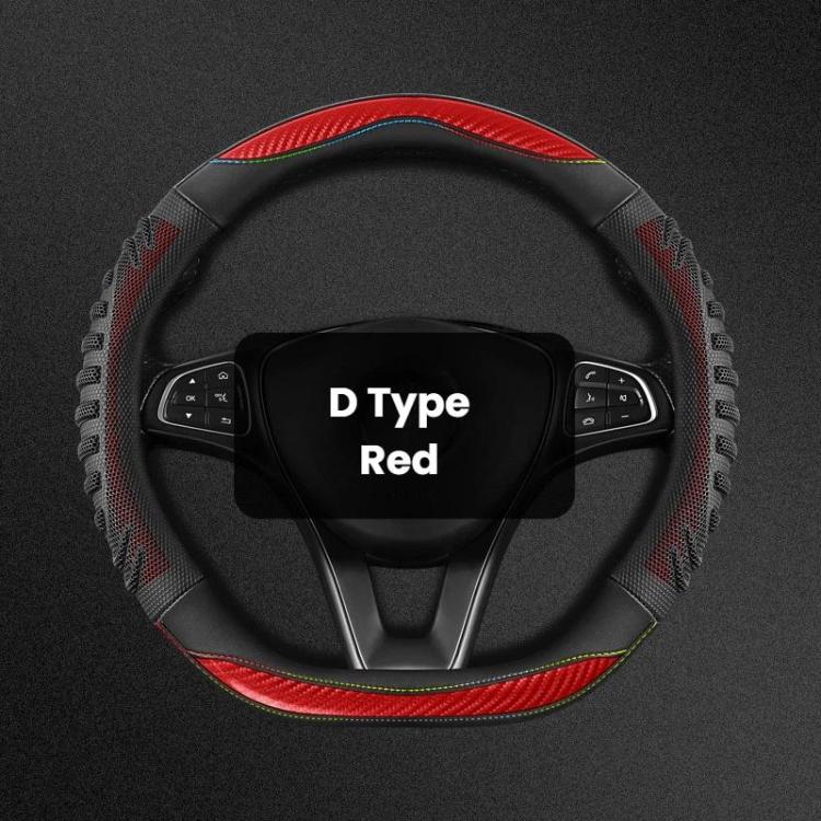 Red D-type steering wheel cover with honeycomb texture and contrast stitching