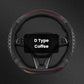Coffee D-type steering wheel cover with honeycomb texture and contrast stitching