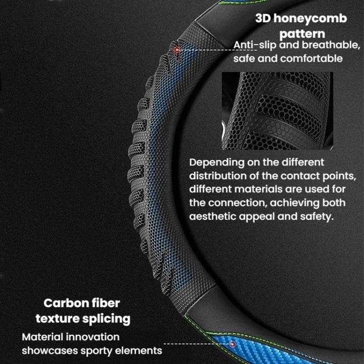 Black steering wheel cover with blue accent, textured honeycomb grip and perforated sides