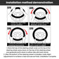 Steering wheel cover installation steps diagram showing placement and pressure points