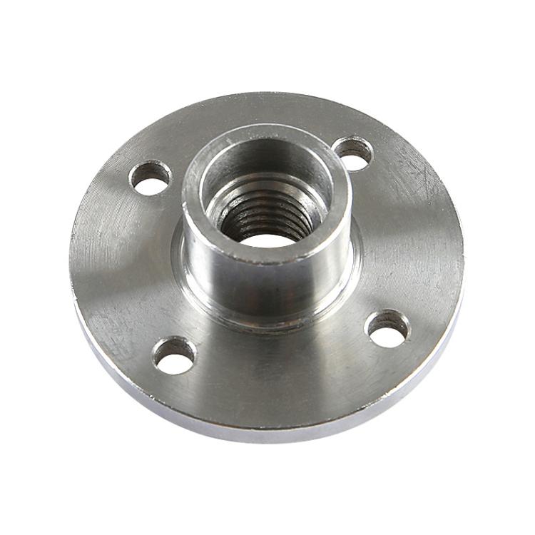 Metal flange plate adapter with threaded center and four mounting holes