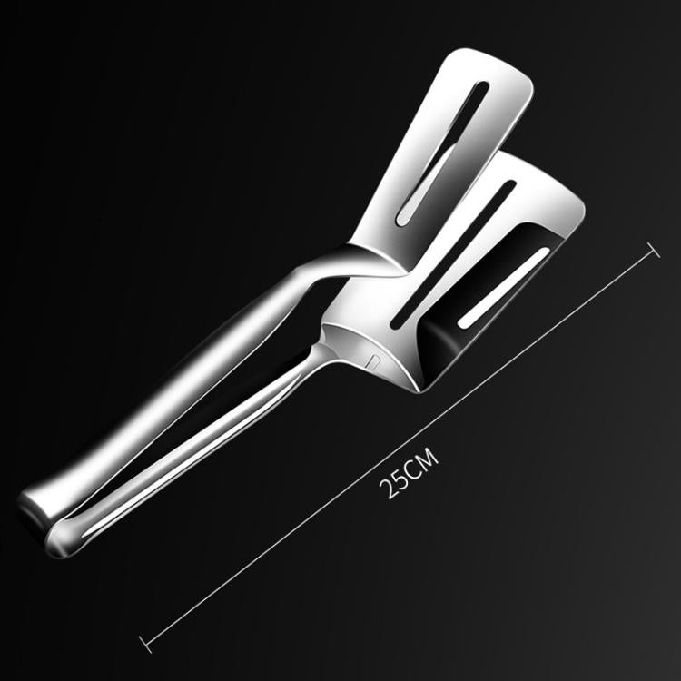 Stainless steel food tongs, 25 cm long, with wide slotted clamp head