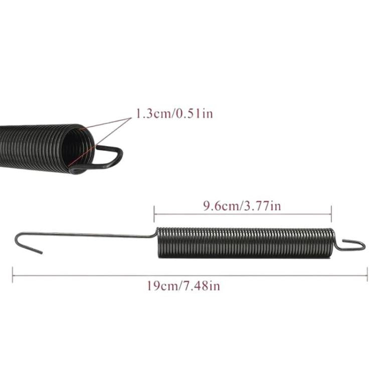 Dishwasher door spring assembly with black coil spring and metal hook ends