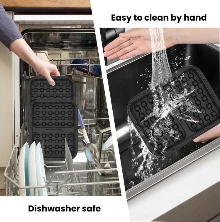 Silicone waffle baking liner for air fryer, shown under water while cleaning