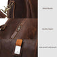 Brown leather travel tote bag close-up of metal buckles, zipper trim, card pouch.