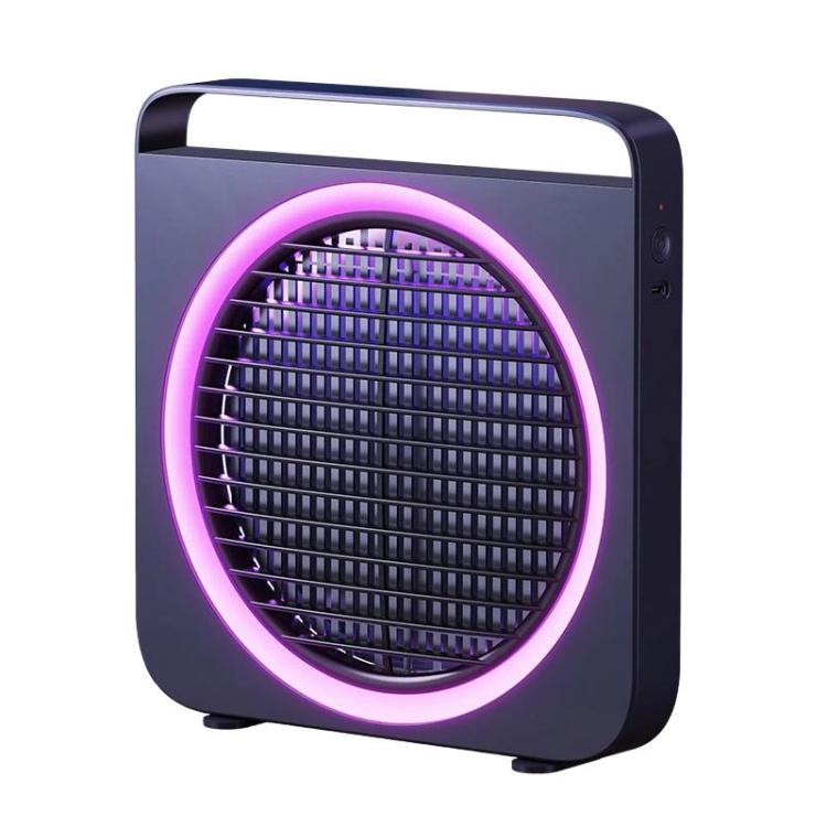 Blue plug-in mosquito killer with purple glowing circular UV grid