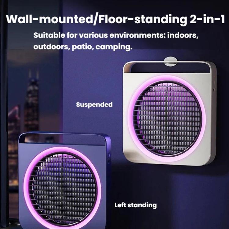 Mosquito killer device with purple glowing circular UV grid in two placements