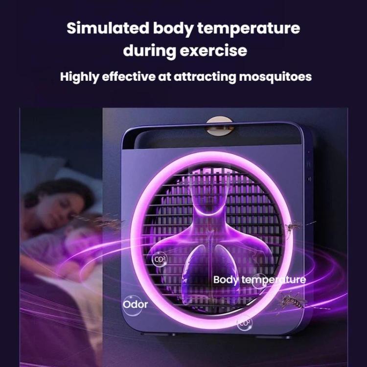 Mosquito killer with purple glowing ring around a circular front grille