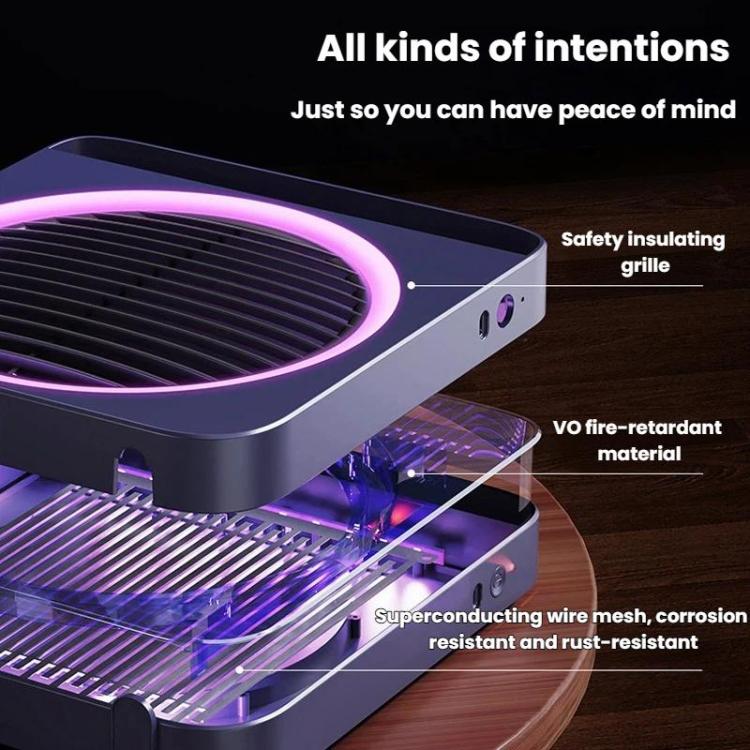 Mosquito killer device with purple LED ring and safety insulating grille detail